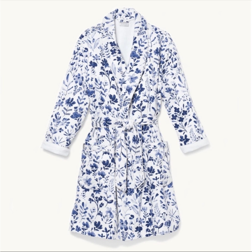 Boll & Branch Blue Floral Robe Organic Cotton Woman’s Size S